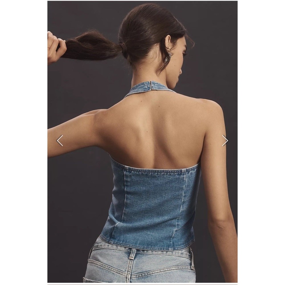 Mare Mare Halter Shrunken Denim Vest Top XXS Anthropologie Womens Blouse Jean - Picture 2 of 8